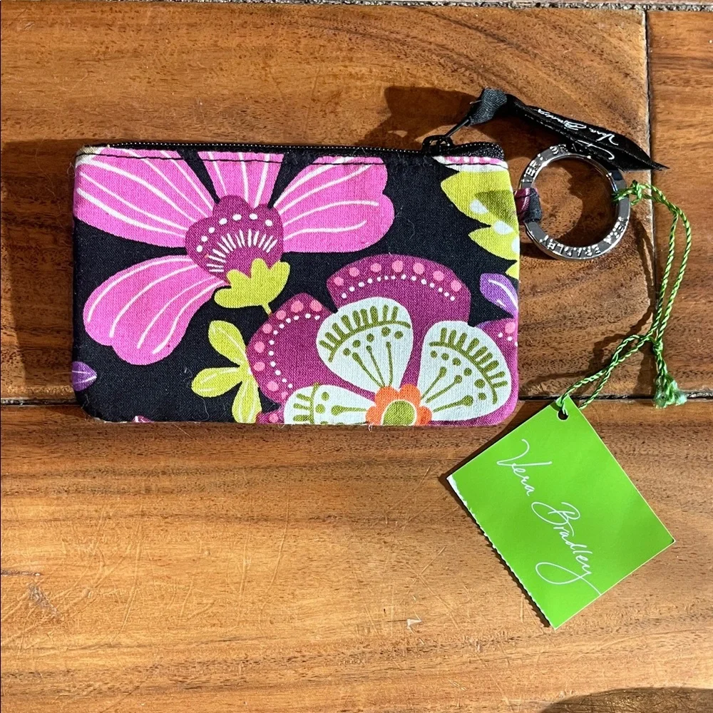 NWT Vera Bradley Pirouette Pink Floral Zip ID Case with Key Ring
